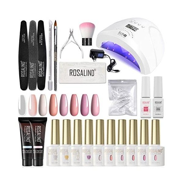 ROSALIND Kit Vernis Semi Permanent Complet UV LED Lampe 48W, 6 Couleurs 10ml Vernis Gel UV Semi Permanent avec Base et Top Co