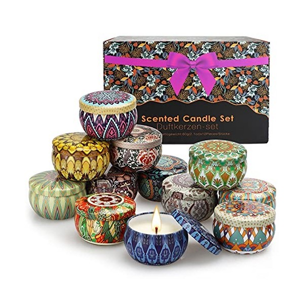 Coffret Bougies Parfumées Lot de 4 * 120g Bougies Cadeaux Femmes, Longue Durée pour Le Yoga et Bain Parfumé à la Maison - Bou