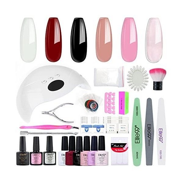 Elite99 Kit de manucure - Lampe à ongles UV / LED 48 W, 6 vernis à ongles gel, vernis de base et de finition - vernis noir, b