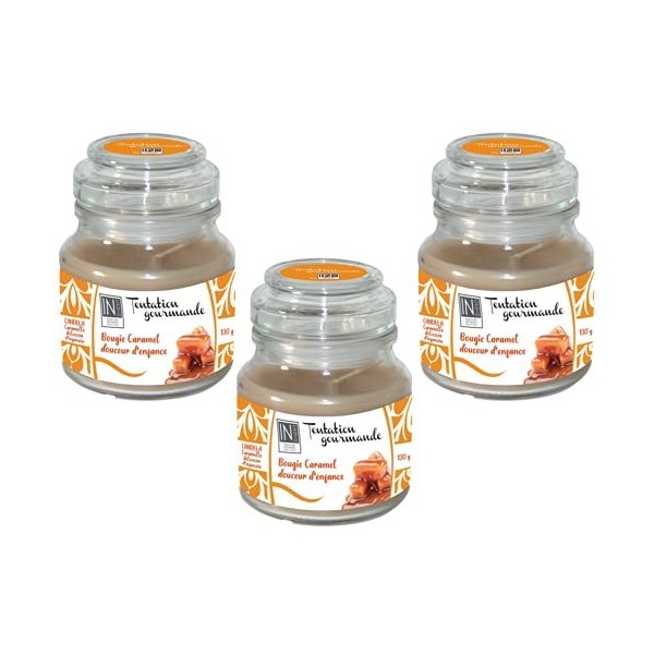 Bougie caramel 130 gr douceur denfance - Tentation gourmande - Lot de 3