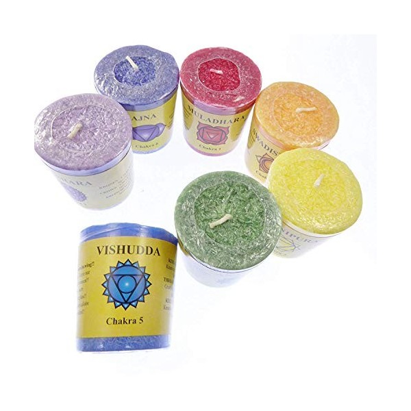 7 x Commerce équitable arc-en-ciel chakra bougies votives coffret cadeau parfumé huiles essentielles 16hr temps de brûlage pa