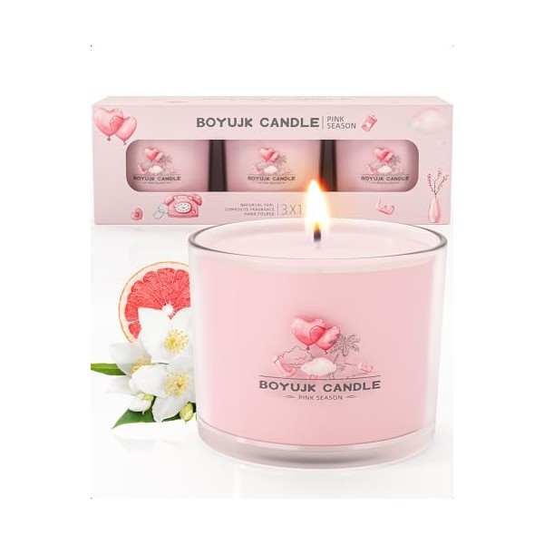 Candles Gifts Lot de 3 bougies parfumées pour soulager lanxiété - Bougies parfumées roses pour la relaxation - Cadeaux dann