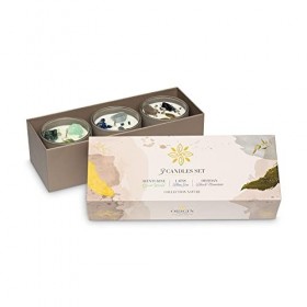 Origin of Earth Lot de 3 bougies parfumées en verre,Collection NATURE,Bougie en cire de soja naturelle pour la maison,Durée d