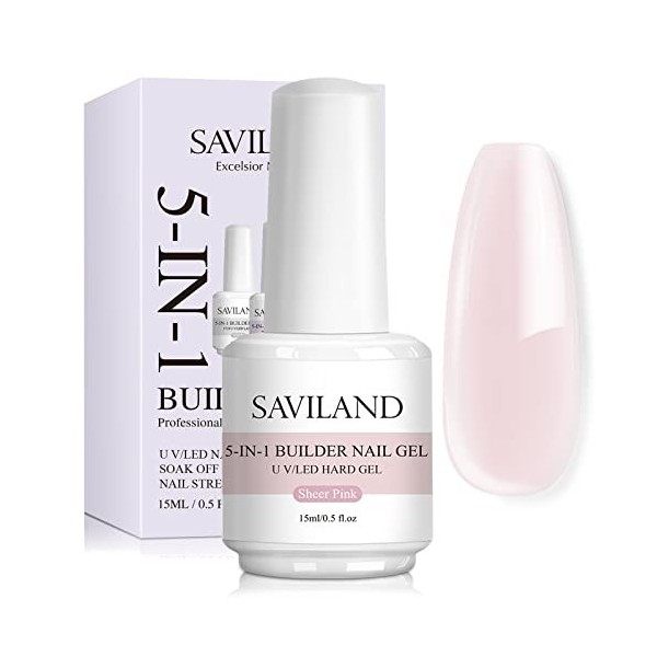 Saviland Gel Construction Ongle U V 5 en 1, Clair & Nudes Rose Naturelle Builder Gel, Contrôle Facile Gummy Base Pose America