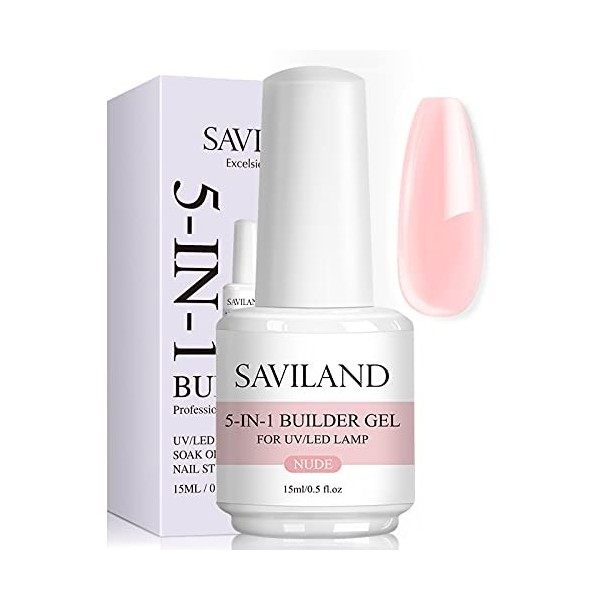 Saviland Gel Construction Ongle U V 5 en 1, Clair & Nudes Rose Naturelle Builder Gel, Contrôle Facile Gummy Base Pose America