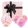 Soulnioi Coffret cadeau daromathérapie Bougie parfumée en forme de boule de laine rose et 3 bombes de bain parfumées à la ro