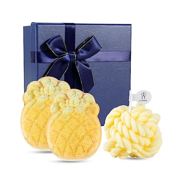 Soulnioi Coffret cadeau daromathérapie Bougie parfumée en forme de boule de laine rose et 3 bombes de bain parfumées à la ro