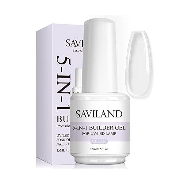 Saviland Gel Construction Ongle U V 5 en 1, Clair & Nudes Rose Naturelle Builder Gel, Contrôle Facile Gummy Base Pose America