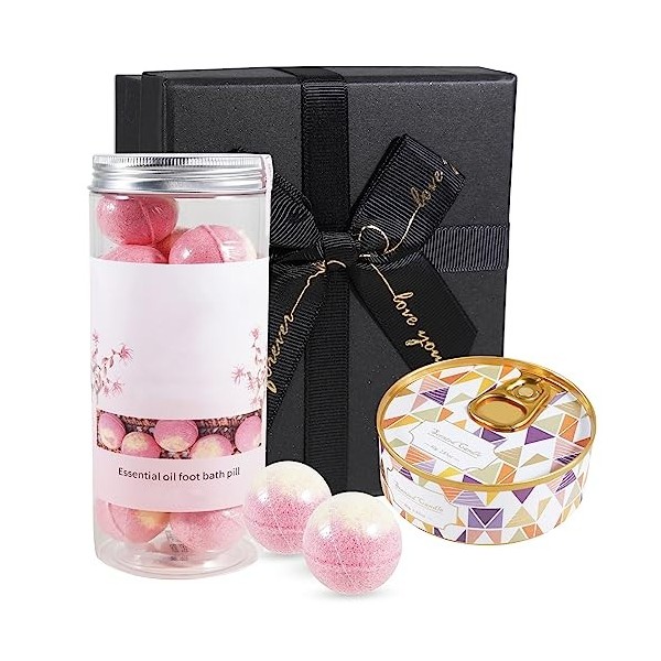 Soulnioi Coffret cadeau : Boules de bain de pieds à lhuile essentielle armoise , bougie daromathérapie vintage parfum fle