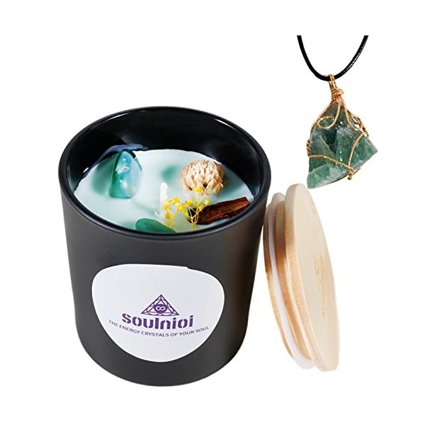 Soulnioi Coffret cadeau daromathérapie en cristal de fluorite vert irrégulier avec pendentif en pierre brute et tasse parfum