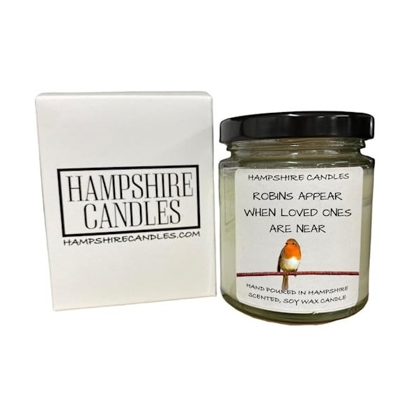 Hampshire Candles Bougie avec Citation Robins Apparence When Loved Ones are Near | Hautement parfumée | Cire de soja écologiq