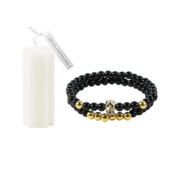 Soulnioi Bracelet en cristal obsidienne et bougie en cire de soja