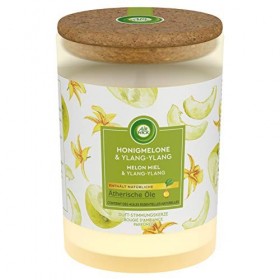 Air Wick Bougie dambiance parfumée en verre - Parfum melon miel & ylang-ylang - Avec couvercle en liège pour une fraîcheur d