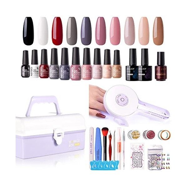 Gellen Vernis Gel Manucure Lot Complet Avec 36W Lampe UV 10 Couleurs Blanc et Rouge Vernis Gel Semi Permanent Gel Polish Débu