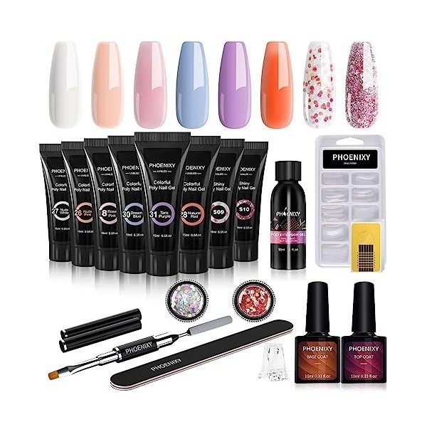 Ongle Gel kit Complet avec 48W Lampe UV LED Ongles Gel, 8 Couleurs Poly  Nail Ext