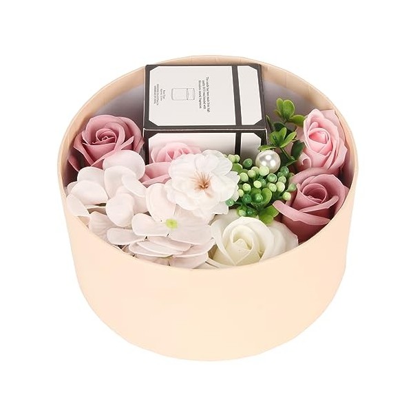 Cadeau Danniversaire de Vacances de Noël Rose Daromathérapie Petite Boîte Ronde Bougie Daromathérapie Rose Artificielle Co