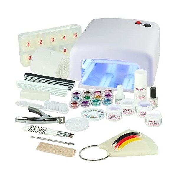 N&BF Nail Design Kit de démarrage pour ongles en gel avec gel de base, gel de construction, gel freinch, gel de mastication –