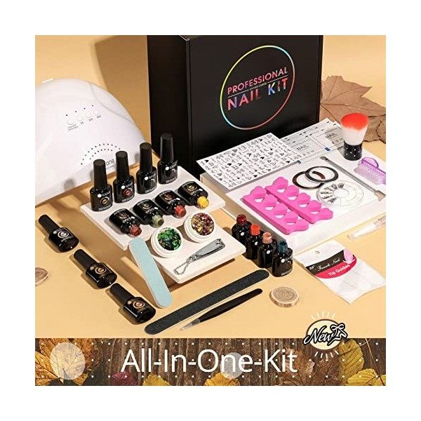 UR SUGAR 48W Lampe U V Kit Vernis Semi Permanent Complet, Kit Manucure Semi Permanent avec 12 Couleur Automn Vernis à Ongles 