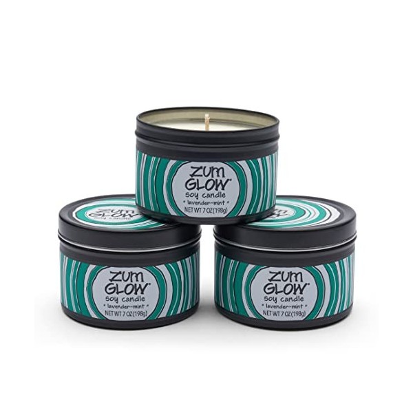 Zum Glow Lot de 3 bougies de soja Lavande-menthe 200 ml