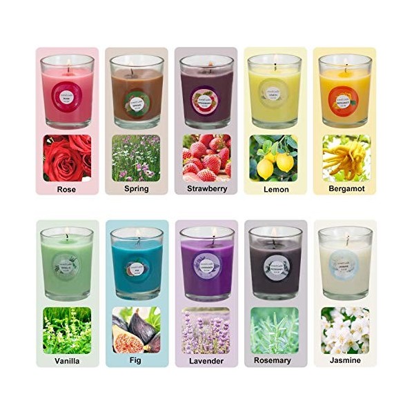 Onebird Lot de 20 bougies parfumées réducteur danxiété Jasmin, Rose, Vanille, Bergamote, Figue, Citron, Printemps, Fraise, R