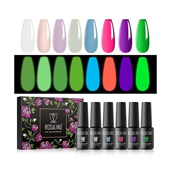 ROSALIND Vernis Semi Permanent, Rose Blanc Couleurs 5ml Vernis à Ongles, Vernis Gel UV LED Soak Off Manucure Nail Art Set Gel