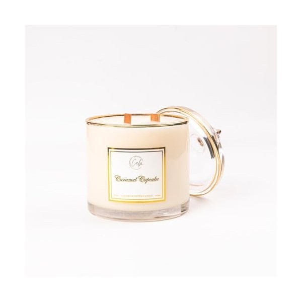 CALM CANDLES ESSENTIAL - Bougie à mèche en bois au caramel, infusée avec de lhuile essentielle de caramel, cannelle, clou de