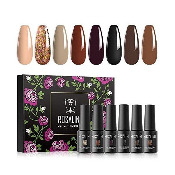 ROSALIND Vernis Semi Permanent, Rose Blanc Couleurs 5ml Vernis à Ongles, Vernis Gel UV LED Soak Off Manucure Nail Art Set Gel