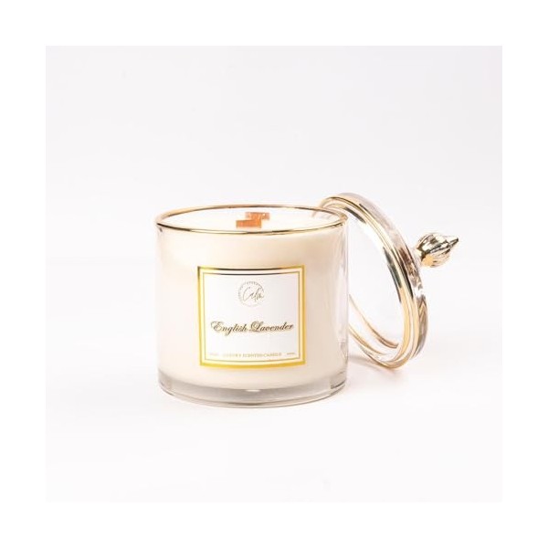 CALM CANDLES ESSENTIAL - Bougie à mèche en bois de lavande anglaise, infusée avec de la sauge, de la lavande, de la fougère e