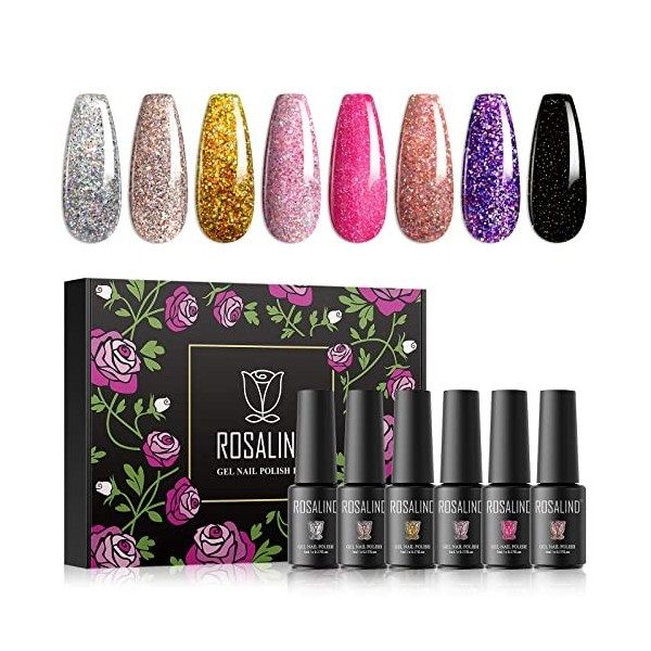 ROSALIND Vernis Semi Permanent, Rose Blanc Couleurs 5ml Vernis à Ongles, Vernis Gel UV LED Soak Off Manucure Nail Art Set Gel