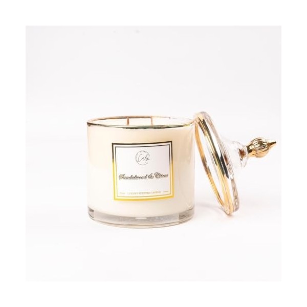 CALM CANDLES ESSENTIAL - Bougie à mèche en bois de santal et dagrumes, infusée avec de lhuile essentielle dagrumes, de pat