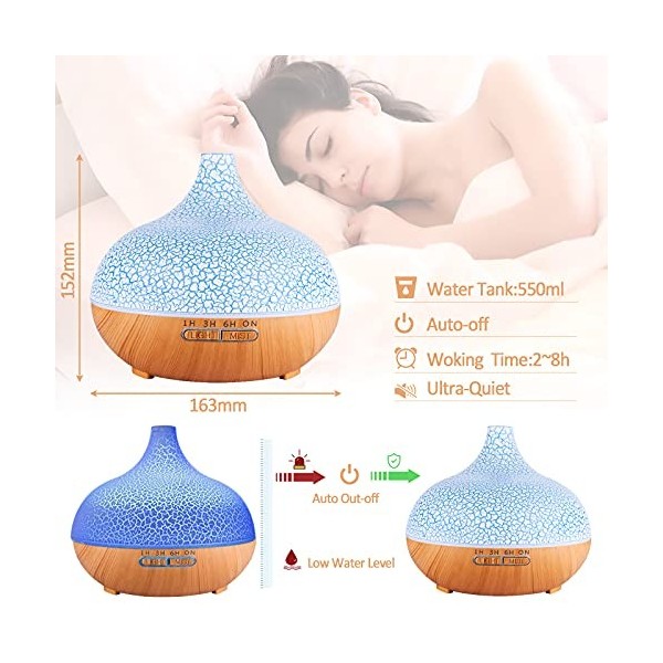 MUOIVG Diffuseur dHuiles Essentielles,550ml Ultrasonique Humidificateur Diffuseur Aromathérapie Electrique avec Télécommande