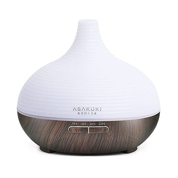 ASAKUKI Diffuseur dHuiles Essentielles 300ml avec 8 * 10ml Top Huiles Essentielles,Humidificateur Ultrasonique Diffuseur Aro