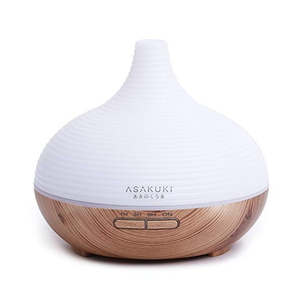 ASAKUKI Diffuseur dHuiles Essentielles 300ml avec 8 * 10ml Top Huiles Essentielles,Humidificateur Ultrasonique Diffuseur Aro