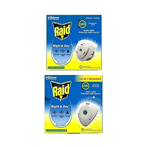 Raid Kit Night&Day Protection Multi-Insectes - 1 Diffuseur Night&Day + 2 recharges