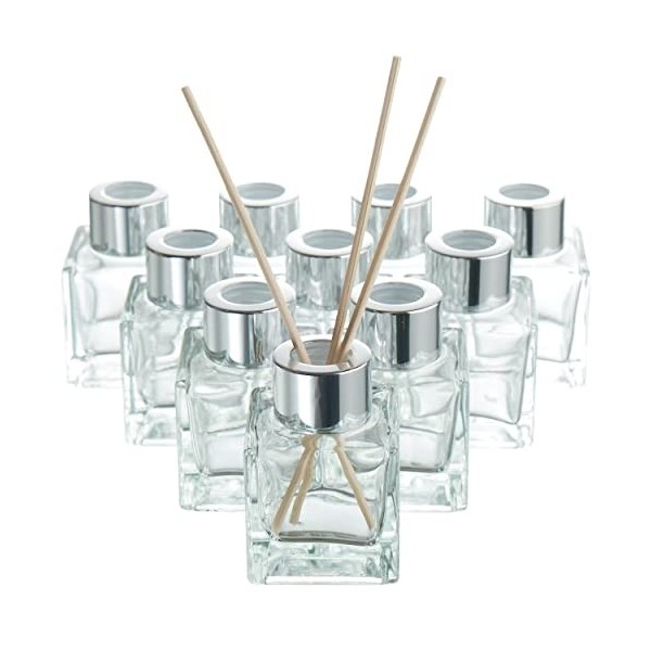 MATANA 10 Bouteilles Diffuseur en Verre Vides avec 40 Bâtonnets de Parfum - Capacité 50ml - Décoration de Maison, Huiles Esse