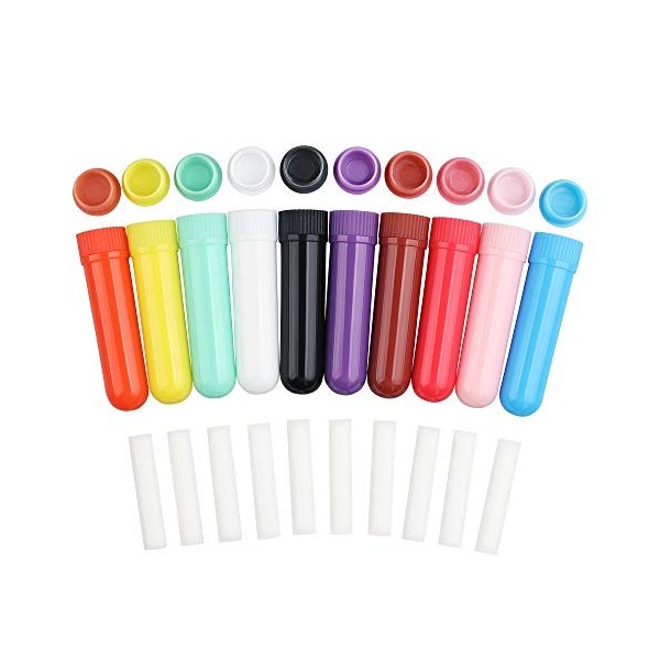 Inhalateur dHuiles Essentielles 30 Pcs Tube dInhalation avec Mèches 10 Couleurs Tubes Vides en Plastique Tubes dHuile Esse