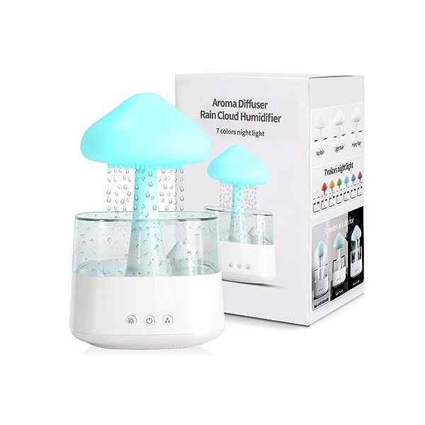 Rain Cloud Humidificateur dhuiles essentielles de 450 ML avec 7 lumières LED de Couleur, diffuseur dhuiles essentielles et 