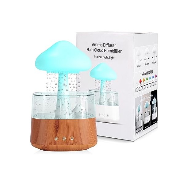 Rain Cloud Humidificateur dhuiles essentielles de 450 ML avec 7 lumières LED de Couleur, diffuseur dhuiles essentielles et 