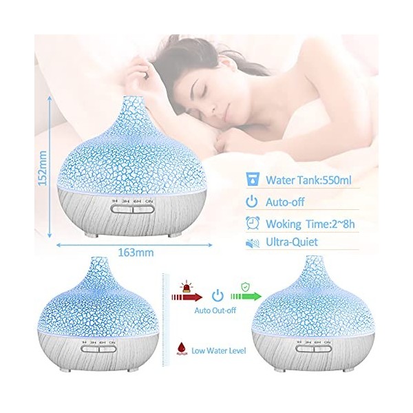 MAISITOO Diffuseur dHuiles Essentielles,550ml Ultrasonique Humidificateur Diffuseur Aromathérapie Electrique avec Télécomman