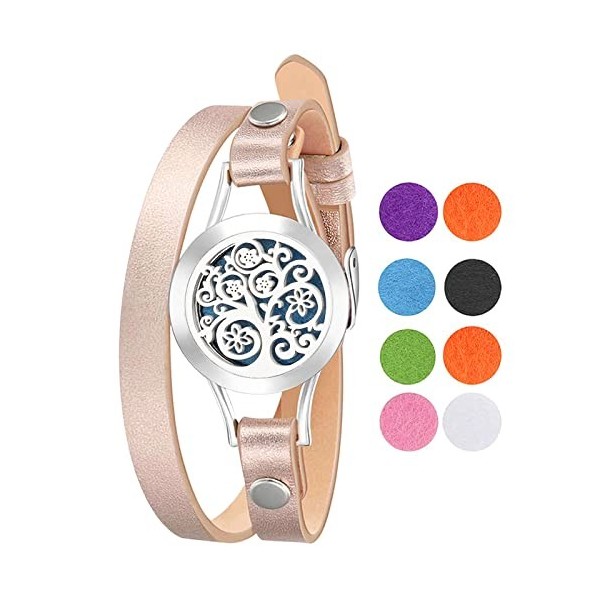 Cupimatch Bracelet Diffuseur dhuiles Essentielles Arbre de Vie Aimant Rond Ouvert en Acier Inoxydable avec 10 Pièces Recharg