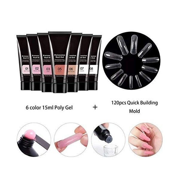 Kit de manucure polygel avec lampe - Kit de démarrage pour vernis à ongles gel avec 7 colles dextension de couleur - Kit de 