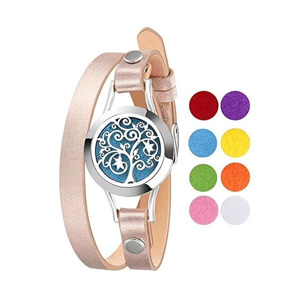 Cupimatch Bracelet Diffuseur dhuiles Essentielles Arbre de Vie Aimant Rond Ouvert en Acier Inoxydable avec 10 Pièces Recharg