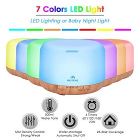 Diffuseur dhuiles essentielles Miserwe 500 ML Mode Brume réglable et arrêt Automatique sans Eau avec télécommande sans Fil, 