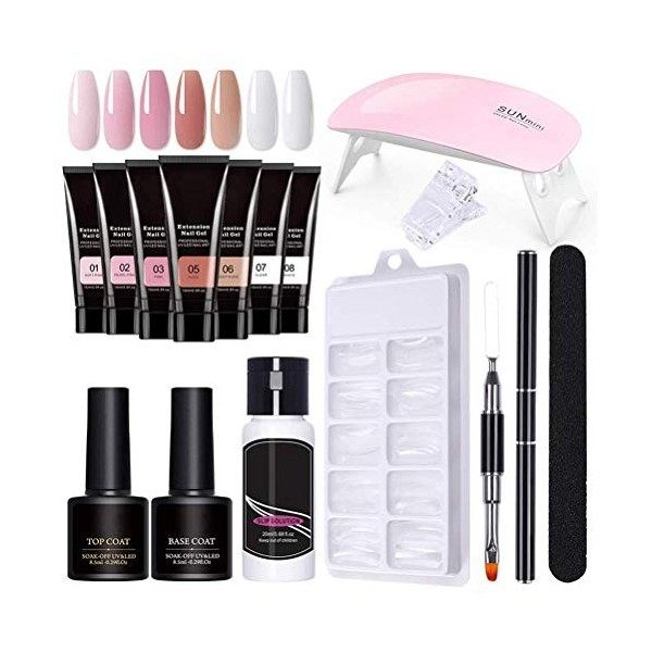 AVASAGS Kit de vernis à ongles en polygel avec 3 couleurs de colle dextension polygel pour ongles - Kit de démarrage - Kit d