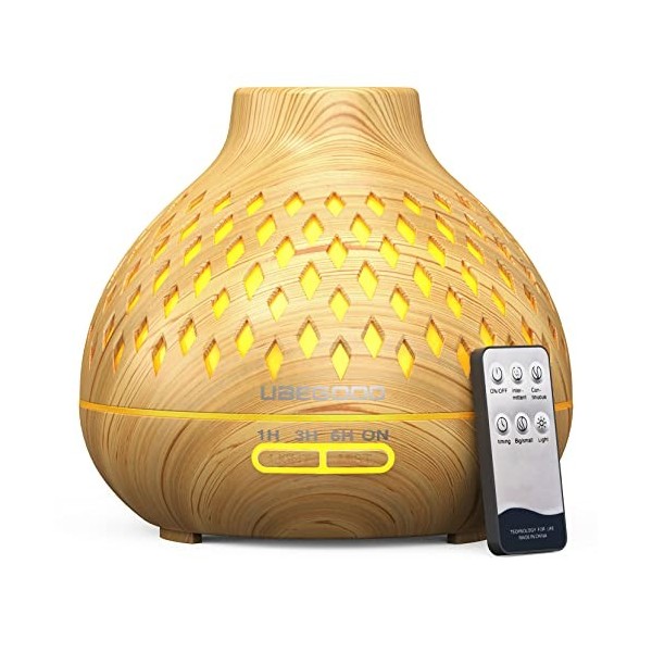 UBEGOOD Diffuseur dHuiles Essentielles, 400ml Humidificateur Ultrasonique Diffuseur Aromathérapie avec 7 Couleurs Lumières L