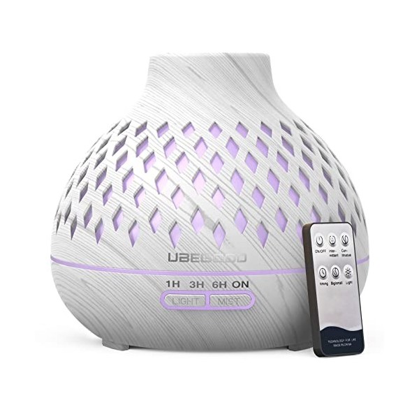 UBEGOOD Diffuseur dHuiles Essentielles, 400ml Humidificateur Ultrasonique Diffuseur Aromathérapie avec 7 Couleurs Lumières L