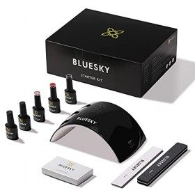 Bluesky Kit de démarrage pour vernis à ongles gel, avec lampe LED UV 24 W, 3 vernis à ongles gel de 10 ml, lingettes nettoyan