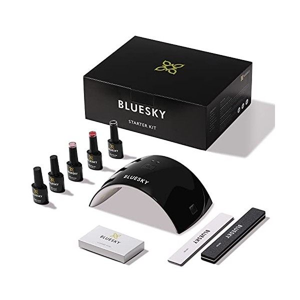 Bluesky Kit de démarrage pour vernis à ongles gel, avec lampe LED UV 24 W, 3 vernis à ongles gel de 10 ml, lingettes nettoyan