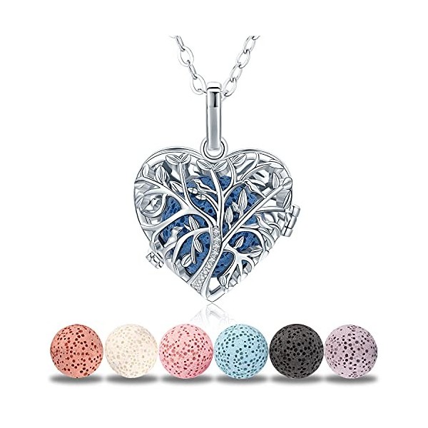 Odinstone Collier Diffuseur Huiles Essentielles pour Femme, Pendentif Aromathérapie Arbre De La Vie en Argent Plaqué, huile e