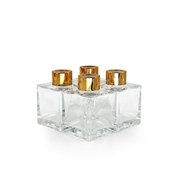 FrandyHouse Lot de 4 flacons diffuseurs carrés en verre - 8 cm de haut -100 ml - Accessoires de parfum à utiliser pour le bri